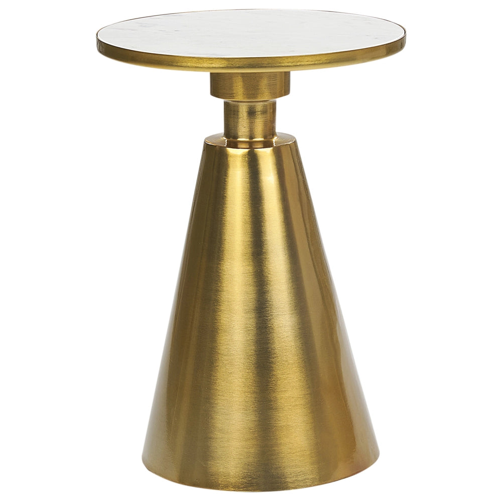 Tavolino moderno rotondo forma geometrica piano in pietra base in metallo bianco e oro soggiorno elegante
