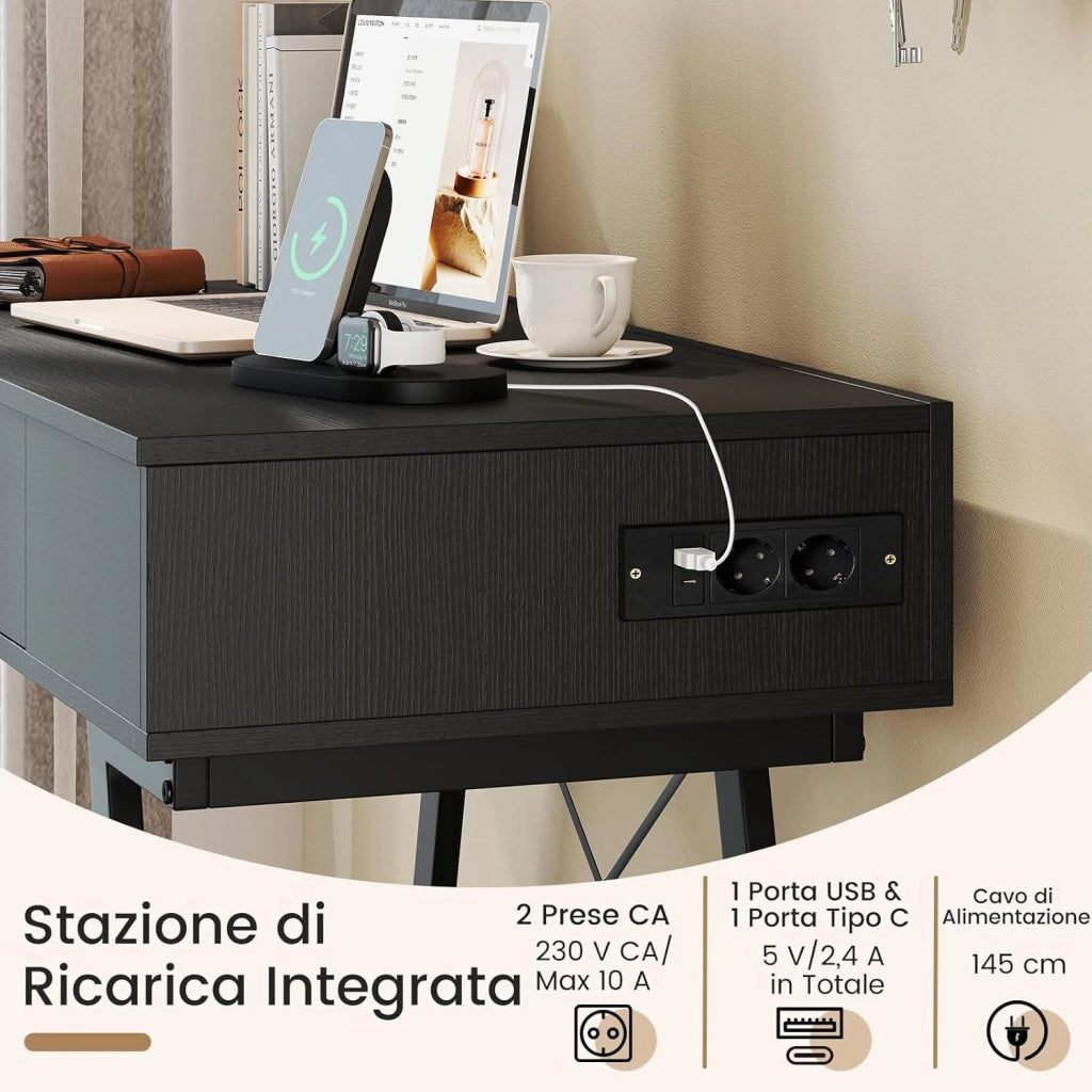 2 in 1 Tavolo da Trucco Pieghevole, Tavolo da Toeleta con Specchio a Ribalta, Stazione di Ricarica, 6 Scomparti, Cassetto, Piano di Lavoro, per Soggiorno Camera da Letto (Nero)