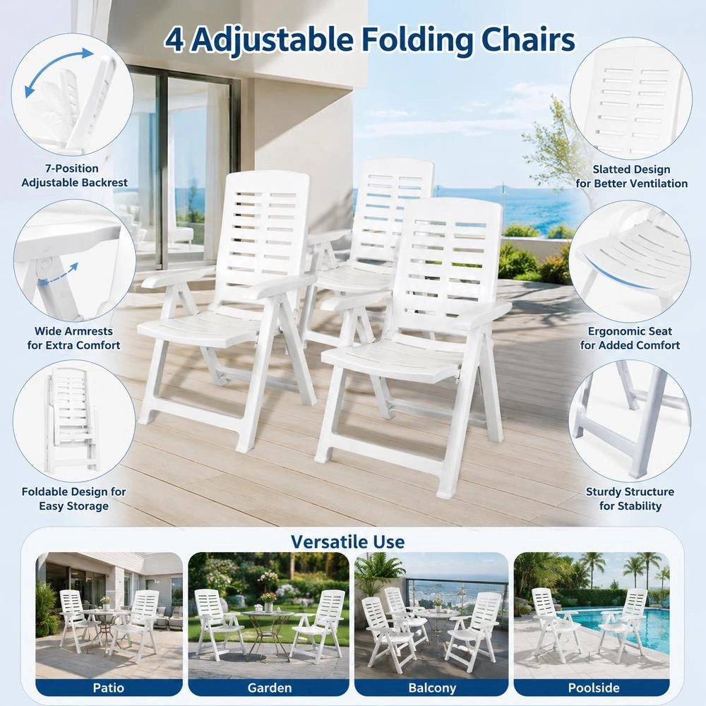 Garden Loungers, Set Of 4, Plastic, White