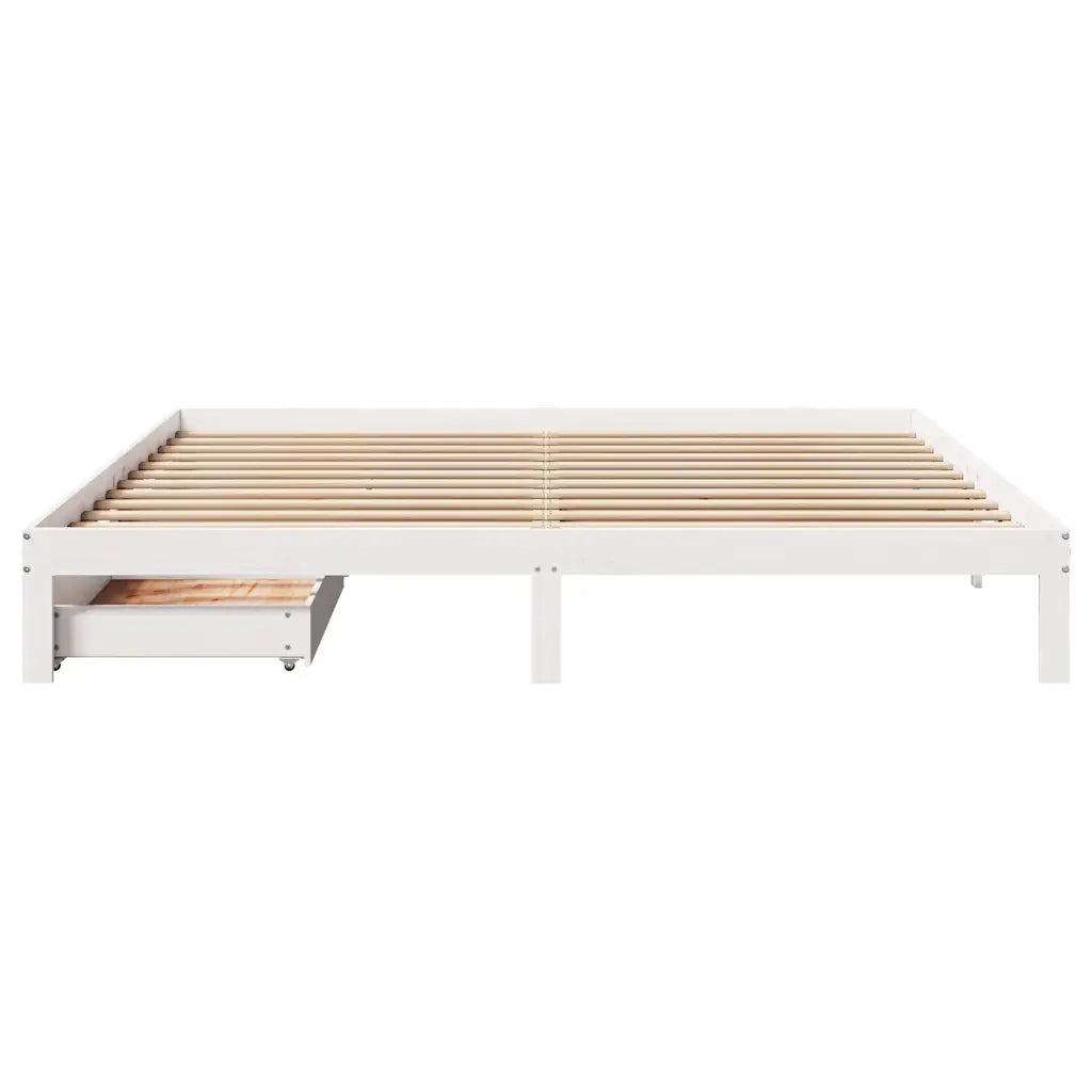 Giroletto con Cassetti Bianco 200x200 cm Legno Massello di Pino 3301957