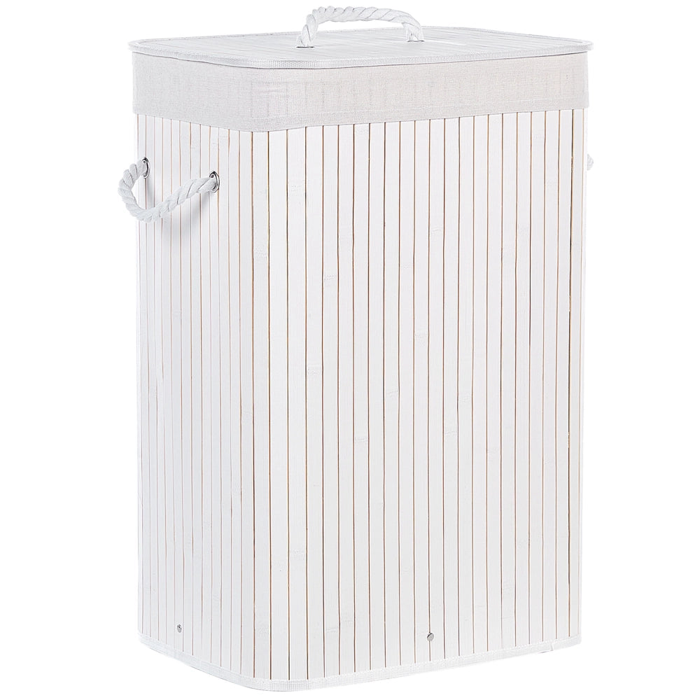 Cestino portaoggetti in bambù bianco con coperchio Cestino per biancheria Accessori pratici lavanderia bucato