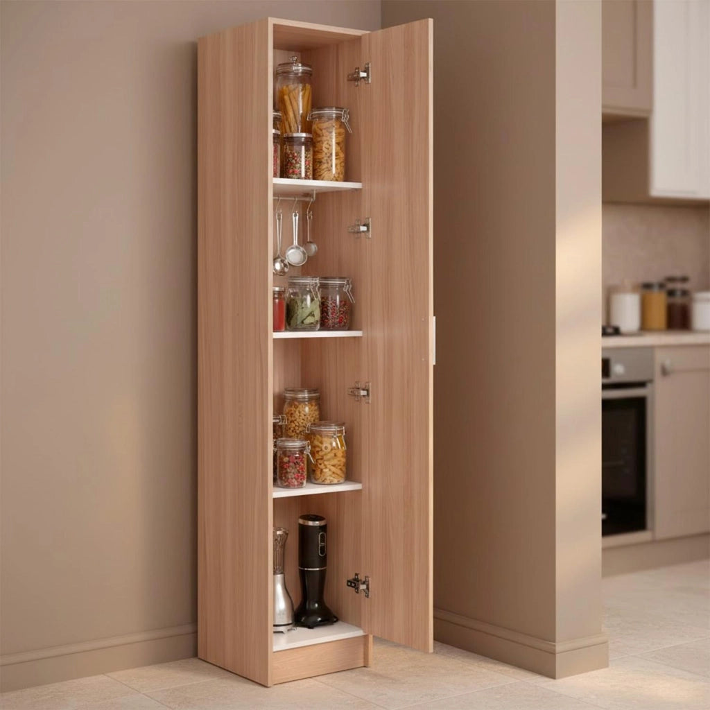 Armadio Con 1 Anta Armadietto Dispensa Mobile Multiuso Salvaspazio Con Ripiani Regolabili Anta Reversibile Ideale Per Cucina Ripostiglio Bagno Terrazzo 37 x 37 x 180 Cm Rovere