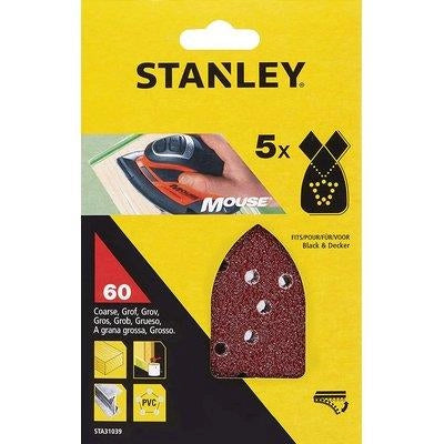 CARTA ABRASIVA VELCRATA MOUSE BD STANLEY - GRANA 180 STA31014-XJ CF=PZ 5- 5 confezioni