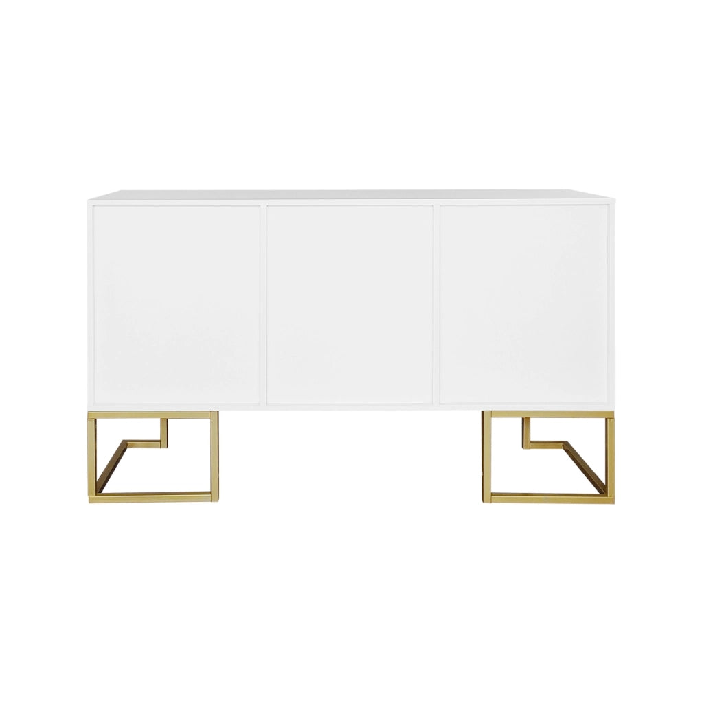 Sideboard moderno con 3 ante, ripiani regolabili, maniglie in metallo e base a U, bianco