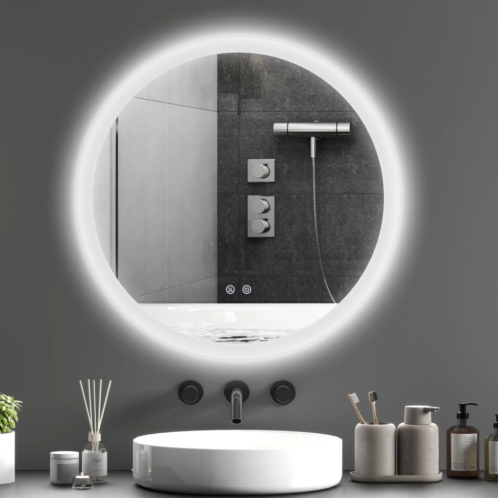 Specchio da bagno LED rotondo con antibu¨¦e 70 cm ¨C zephmum ¨C bianco argento 35W