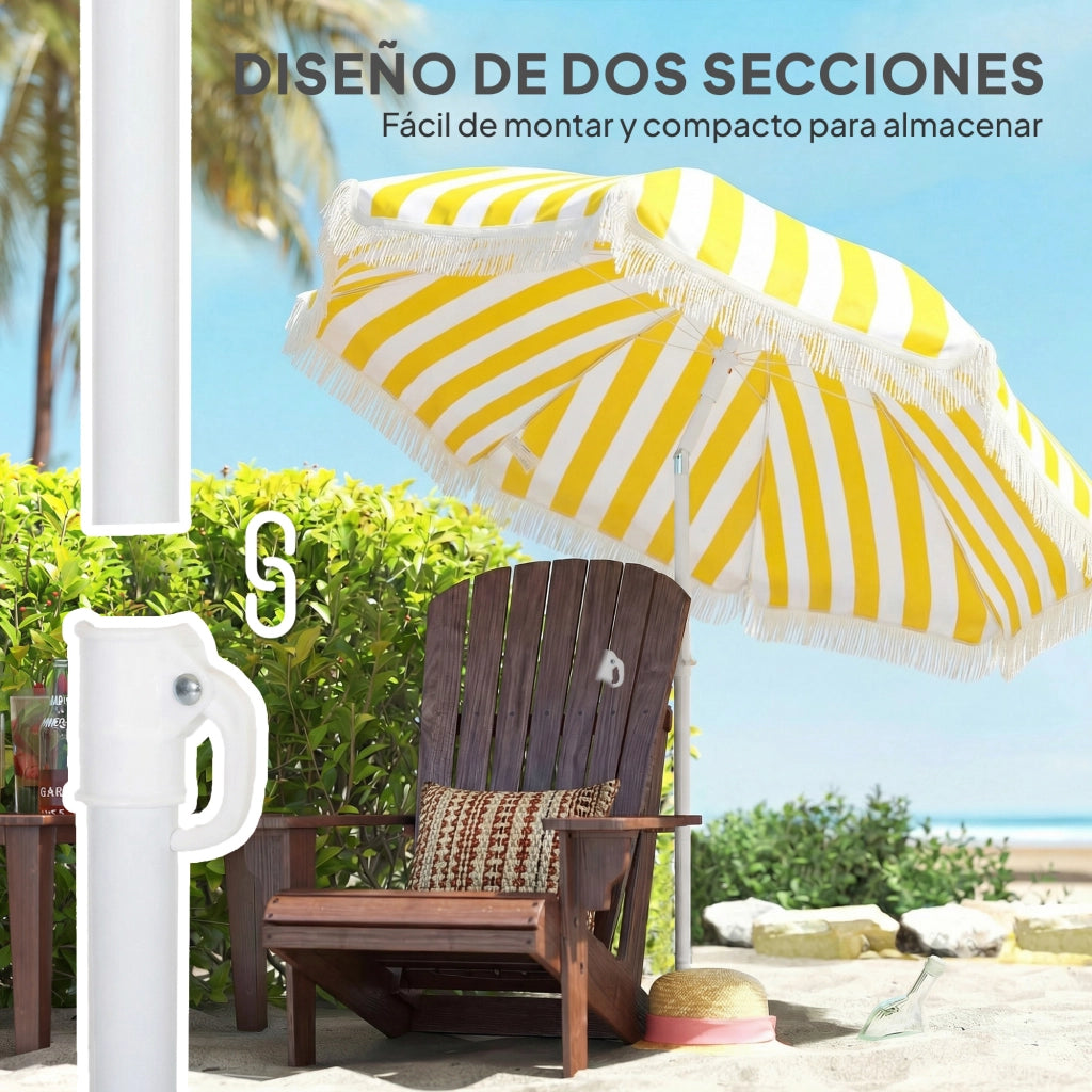 Ombrellone da Giardino con Frange ¨C zephmum ¨C ?180 cm Giallo e Bianco
