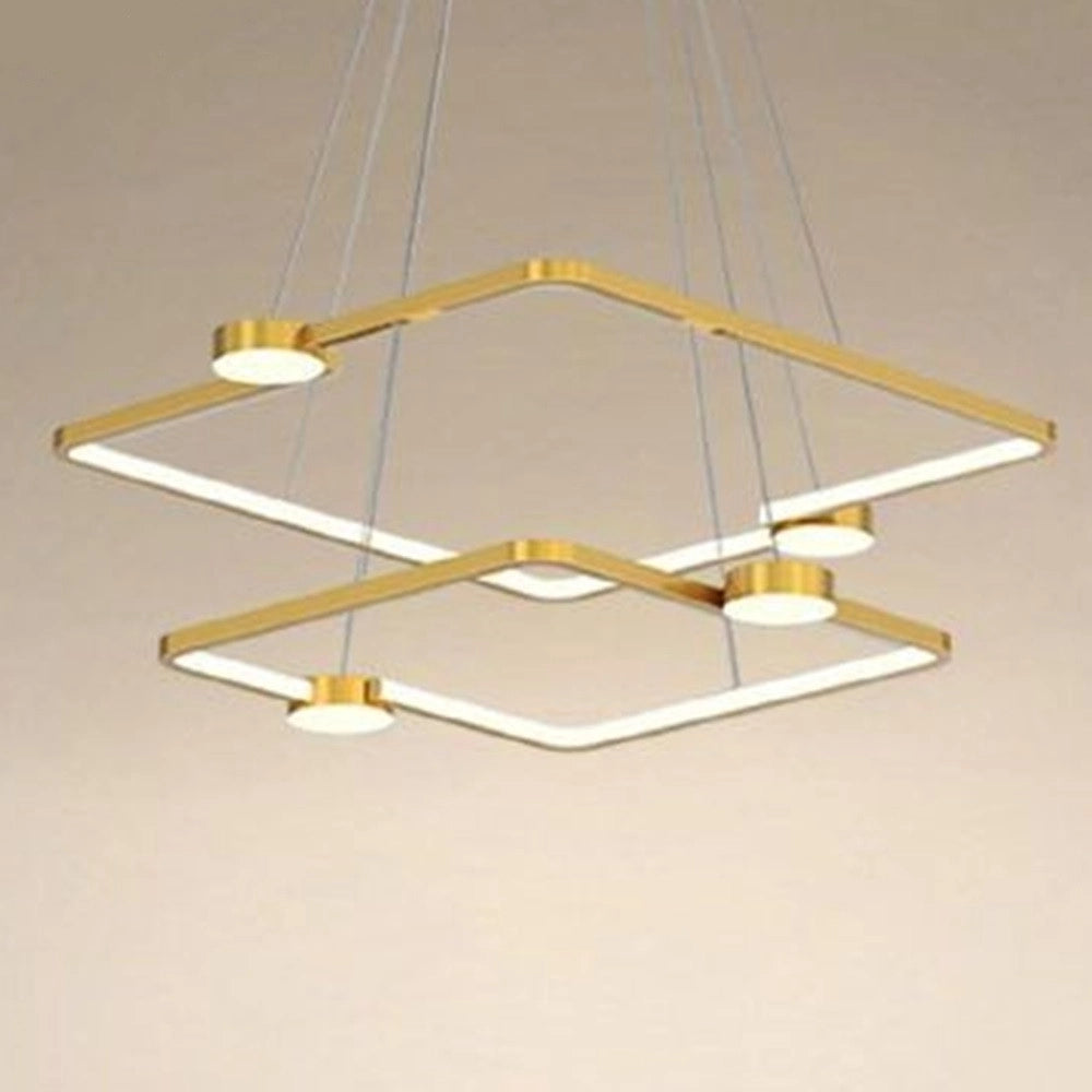 Trade Shop - Lampadario A Sospensione Led 60w 2 Quadrati Con Telecomando Design Moderno Oro 71200 -