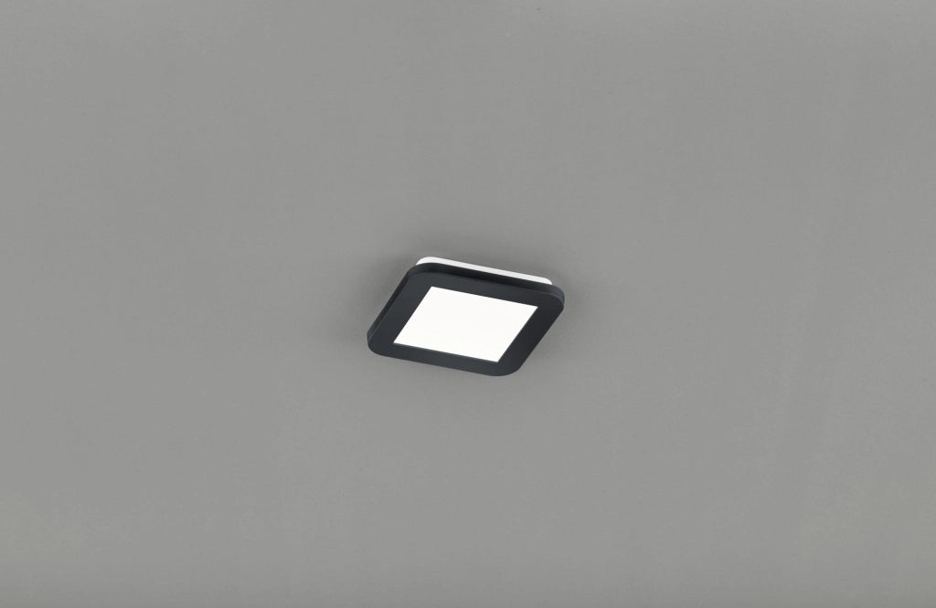 CAMILLUS PLAFONIERA LED QUADRATA METALLO NERO OPACO CON FUNZIONE DIMMERABILITA' CON NORMALE INTERRUTTORE A PARETE IP44 L. 17CMX17CM LED  9W · 1x 1000lm, 3000K