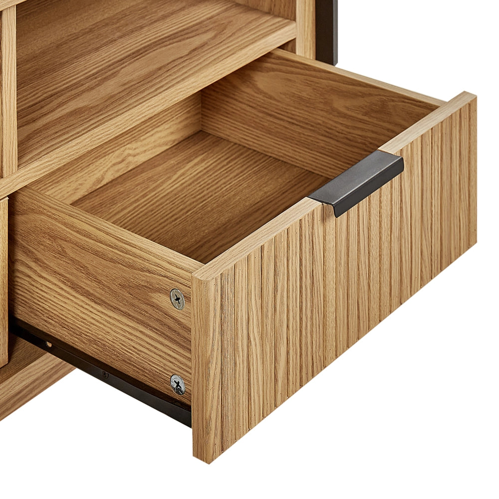 Porta TV Legno chiaro Gambe in legno massiccio MDF 2 ante scorrevoli 2 cassetti 2 ripiani Mobile Soggiorno