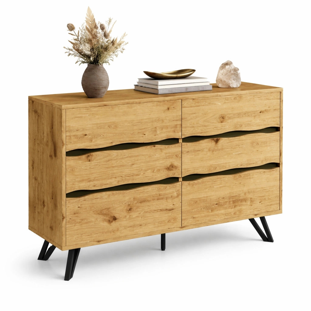 Sideboard moderno con 6 cassetti 120x40x75;5 cm in effetto legno; struttura in truciolare