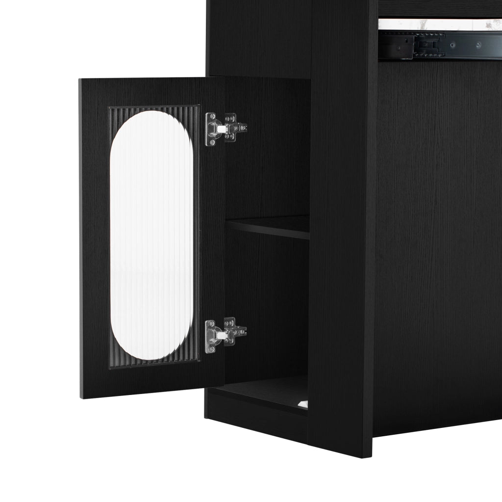 Tavolo allungabile 83x46~146.5x96 cm con piano pieghevole in MDF e vetro nero
