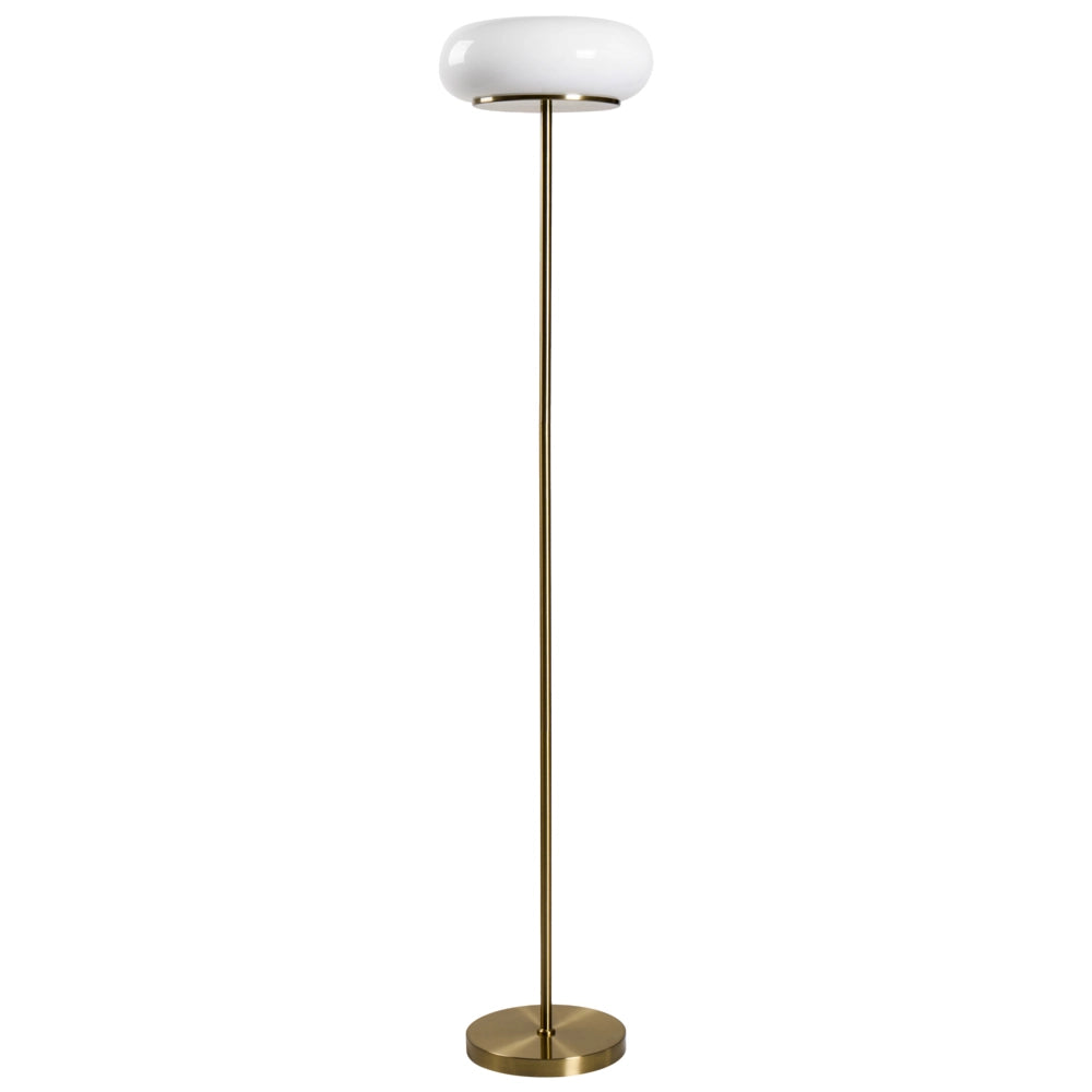Lampada da terra a LED con paralume ovale in vetro bianco e base in metallo con dimmer, stile retrò