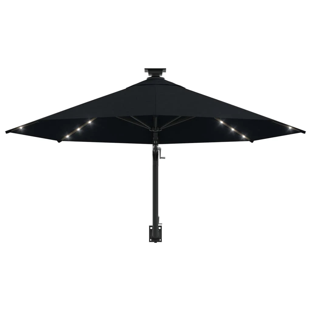 Ombrellone da parete con palo in metallo e LED 300 cm nero 02_0008693