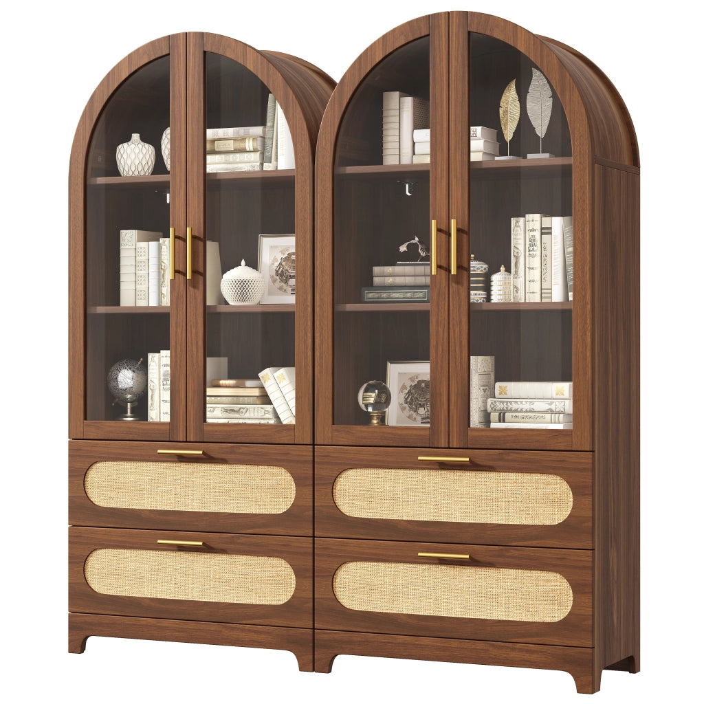 Vetrina Libreria Design Retr¨° con Cassetti e Ripiani Regolabili ¨C MINIMAL ¨C Noce, 175x80x40cm