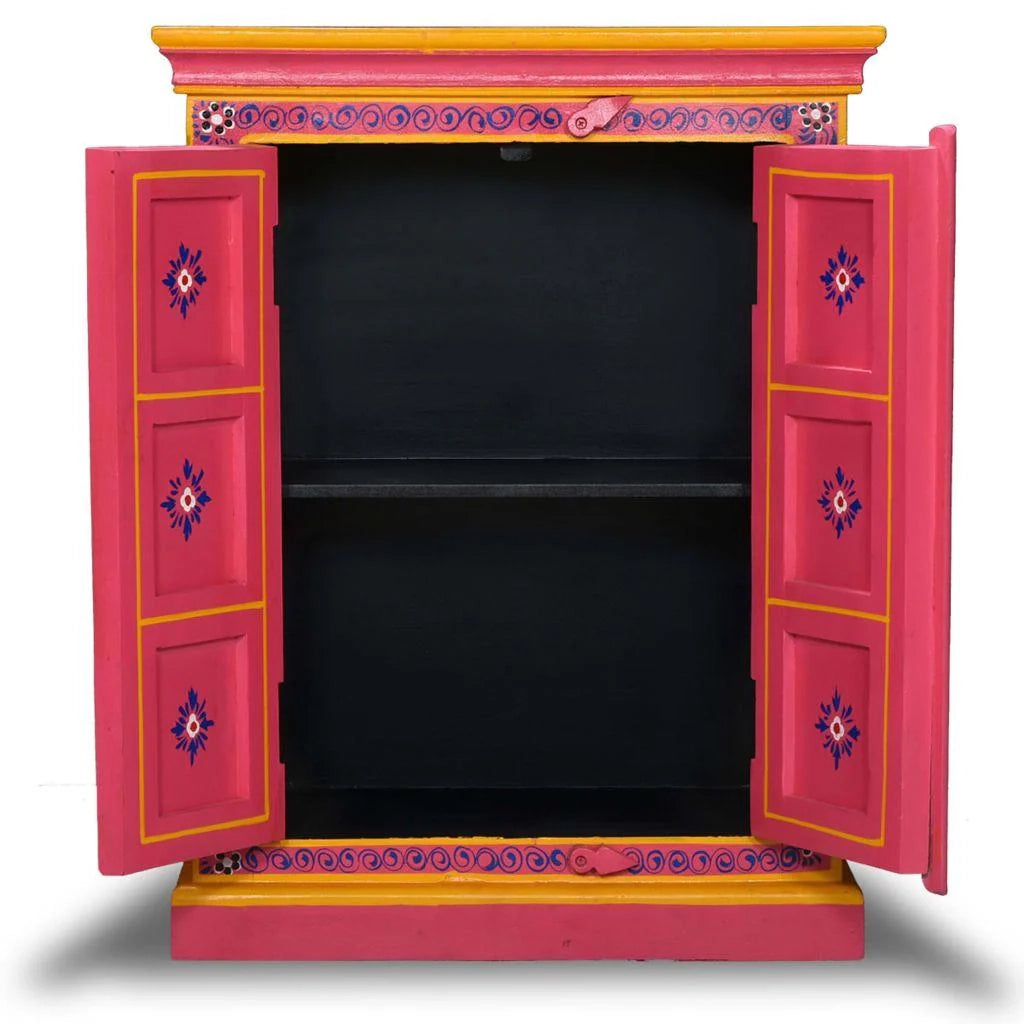 Buffet credenza mobiletto consolle mobile contenitore legno massello di mango dipinto a mano in rosa 4402024