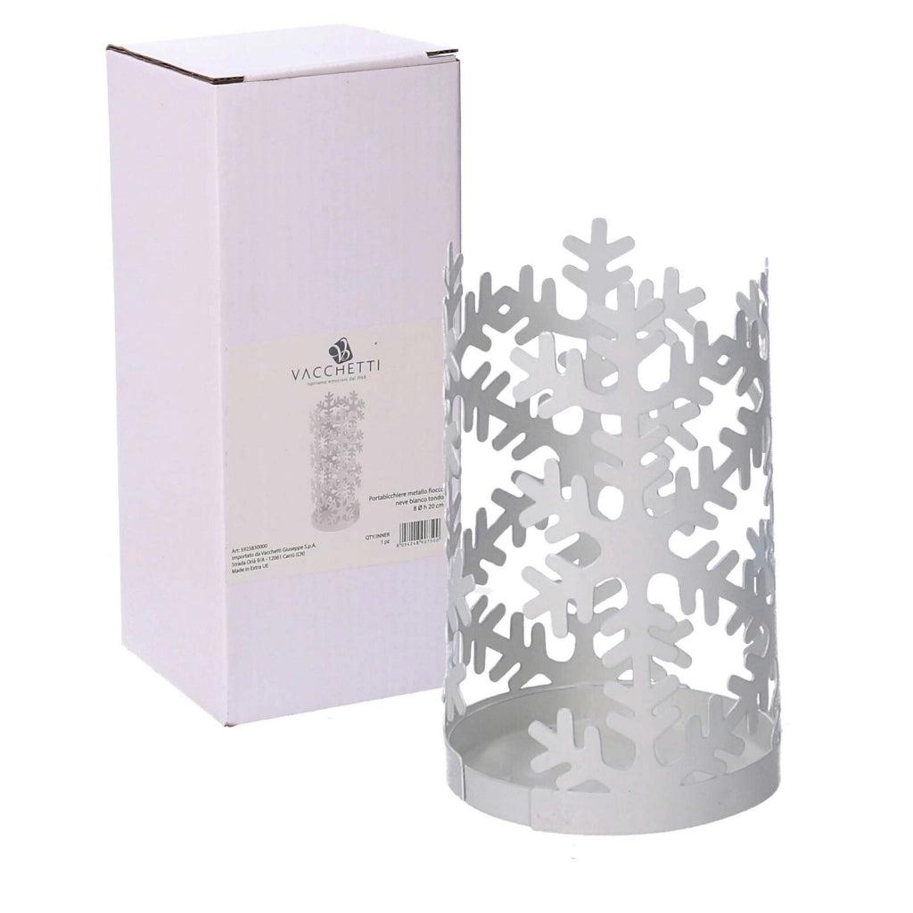 Portabicchiere natalizio Fiocchi di neve in metallo bianco ø8 h 20 cm
