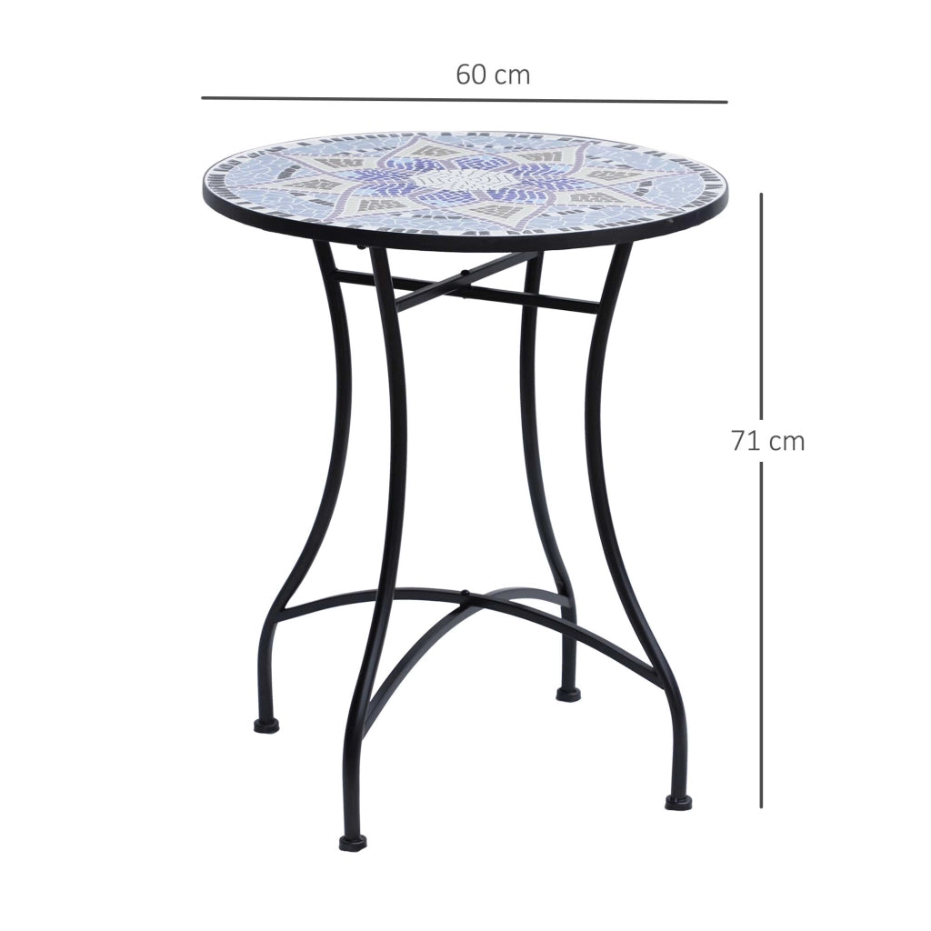 Tavolo da giardino rotondo ¨C Zephmum ¨C Blu e bianco, metallo, ?60xH71cm