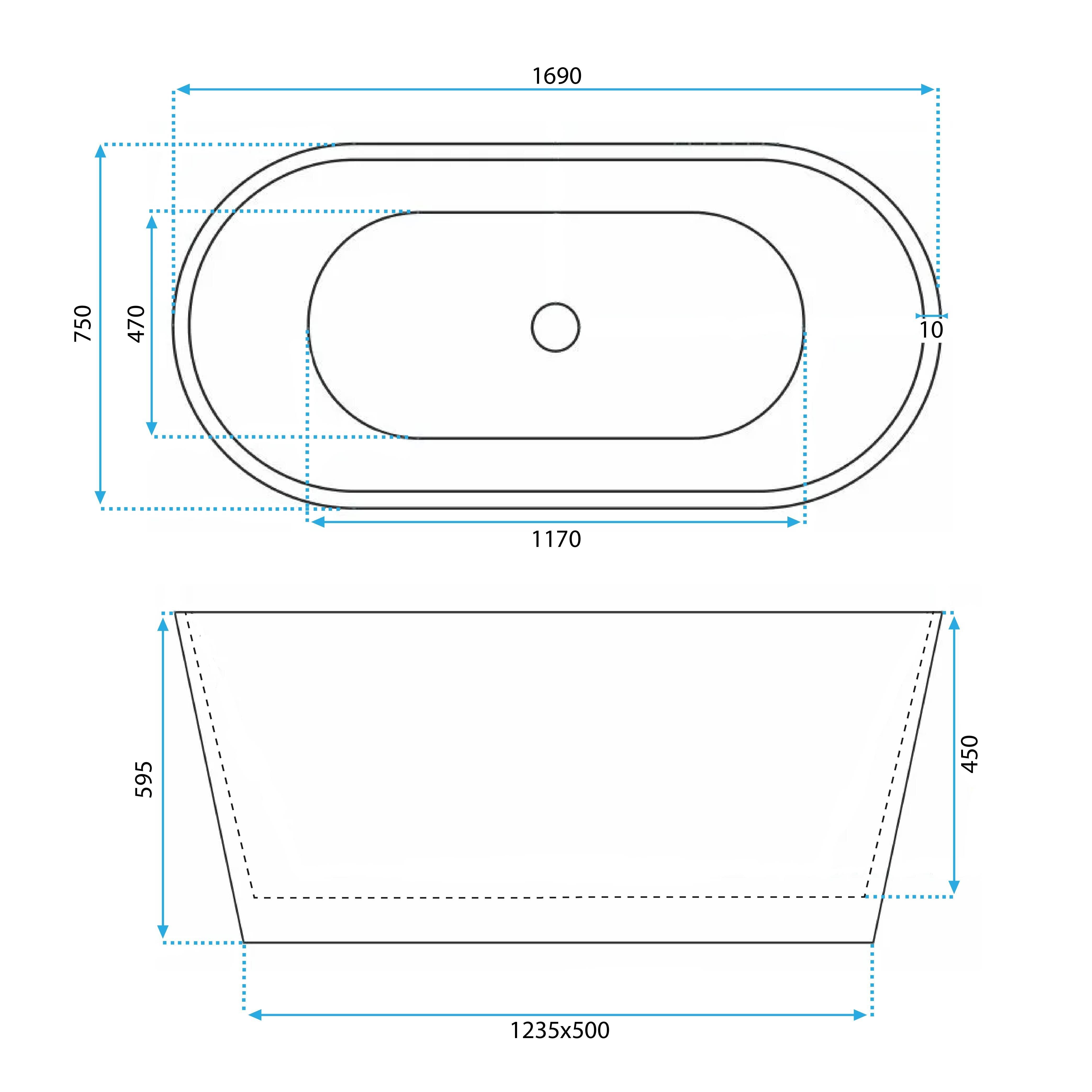 Vasca Da Bagno Freestanding In Acrilico Roma 170 Copritappo nero