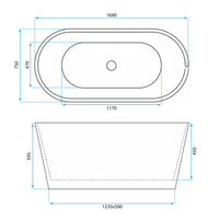 Vasca Da Bagno Freestanding In Acrilico Roma 170 Copritappo nero