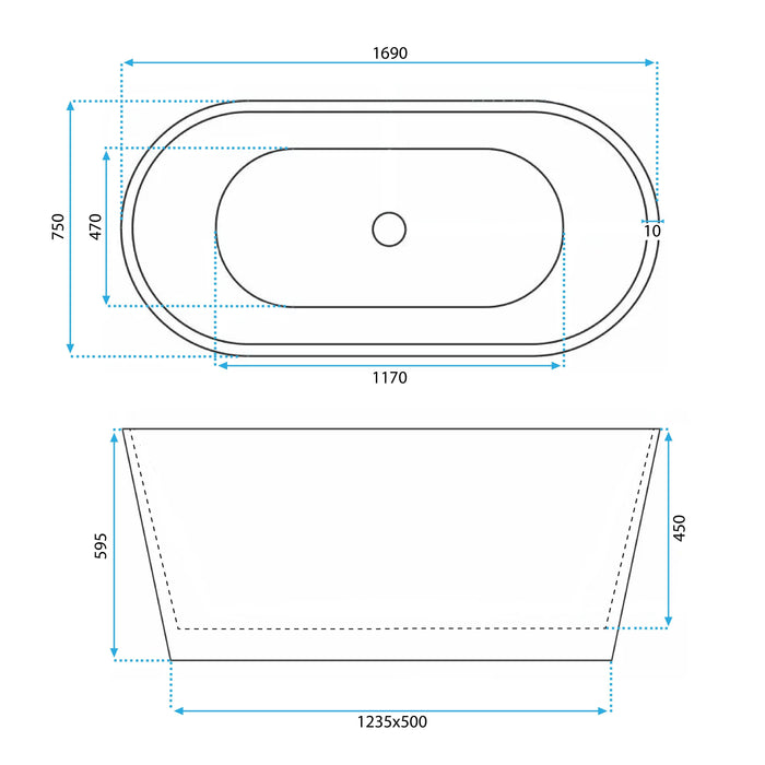 Vasca Da Bagno Freestanding In Acrilico Roma 170 Copritappo nero