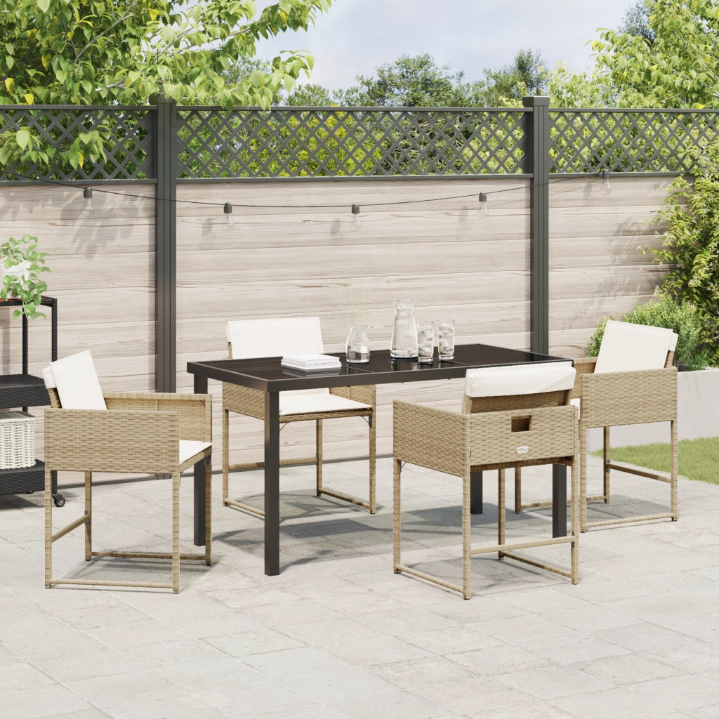 Set da Pranzo da Giardino 5 Pezzi con Cuscini Beige Rattan Polietilene