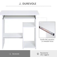 Scrivania Salvaspazio da Casa e Ufficio, Moderna Scrivania per Computer, Porta PC, Ripiano per CPU e Mensola per Tastiera Estraibile in Legno, 80x45x75cm, Bianco