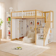 Letto a soppalco 90x200 cm con armadio e contenitori