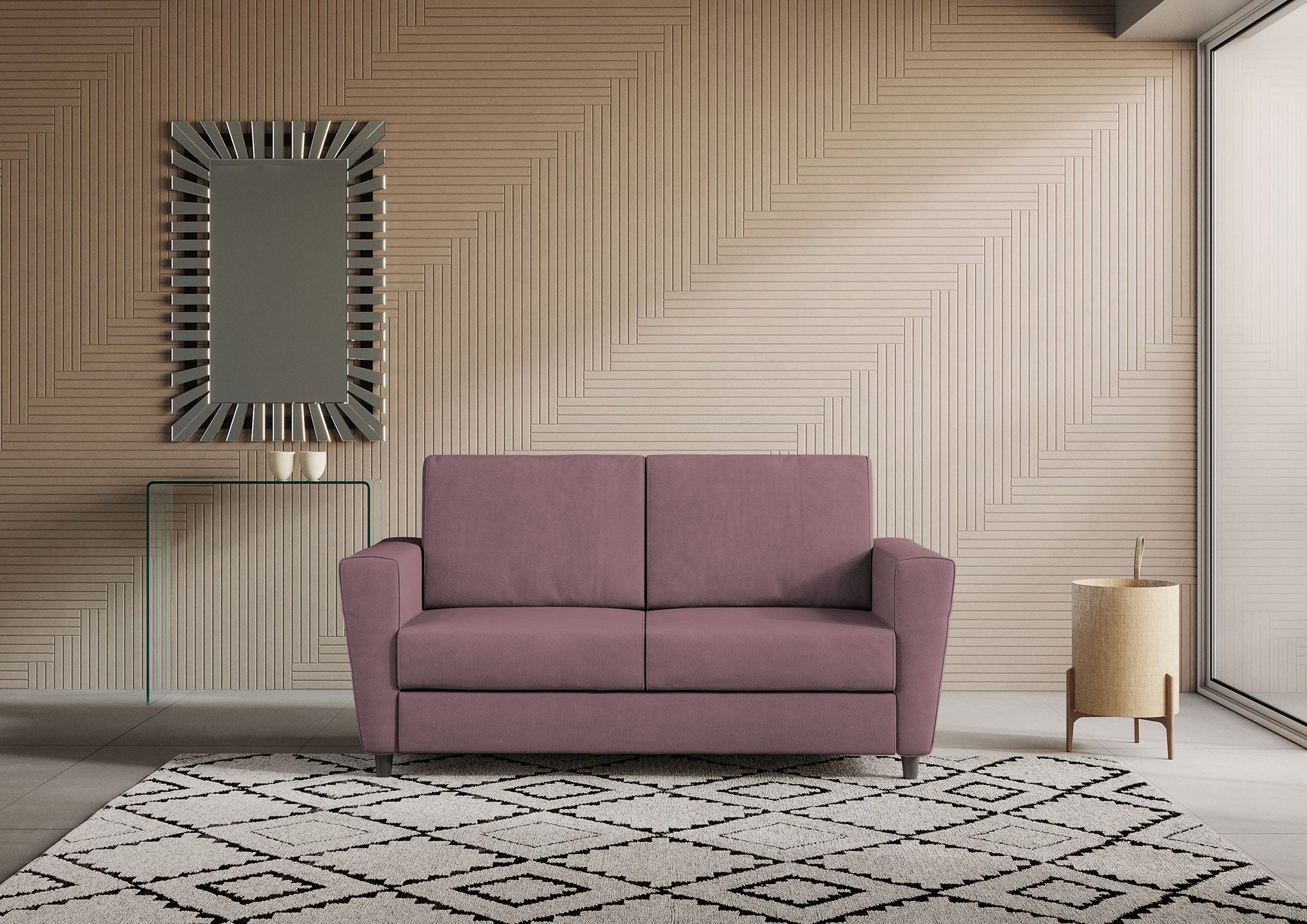 Divano 2 Posti 172x85x85 cm Yasel in Tessuto Prugna