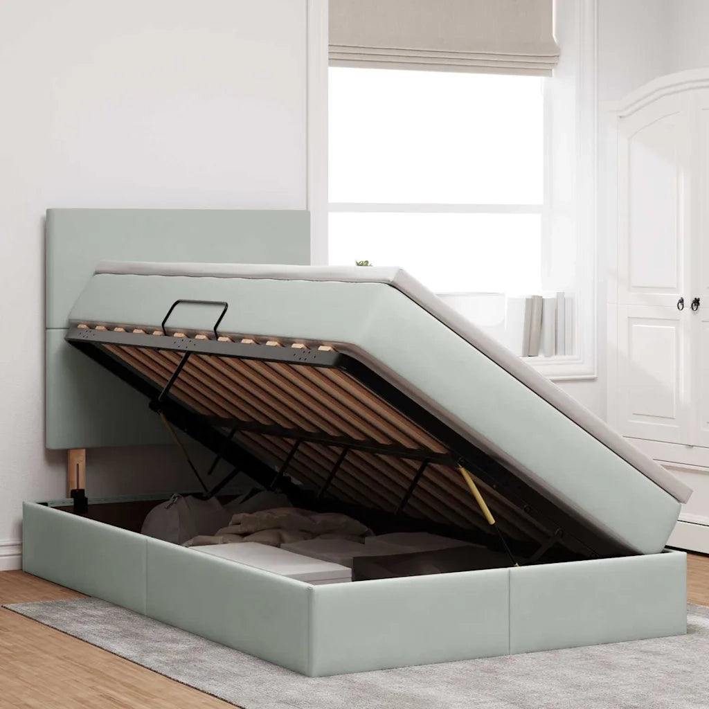 Letto con contenitore e materasso Grigio chiaro 120 x 190 cm