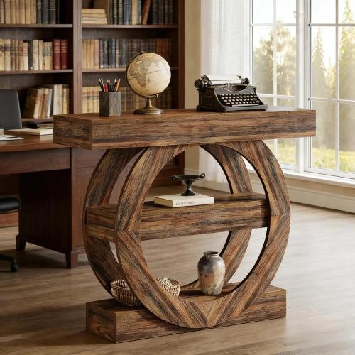 consolle rustica a tre ripiani aperti in legno marrone rustico per soggiorno e ingresso 105 × 30 × 85 cm