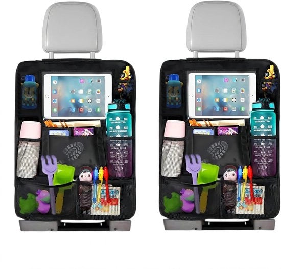 Set di 2 organizzatori per bambini con tasca per iPad - nero - accessori di parcheggio per auto per bambini - 10 contenitori, nero - Organizzatore di schienale di auto con tasca per iPad - set di 2