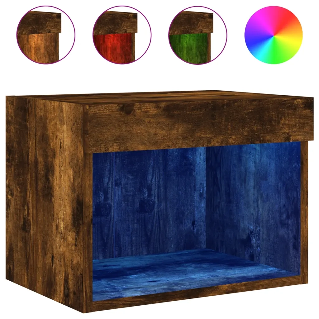 Set di 2 Comodini | Armadio da Notte | Mobiletto da notte con Luci LED a Parete Rovere Fumo