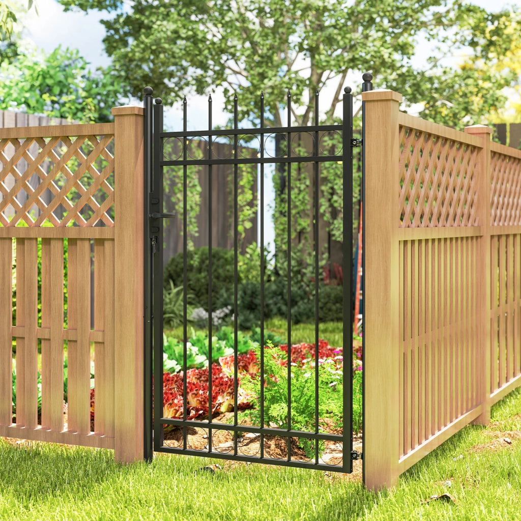 Cancello Giardino a 2 Paletti ¨C zephmum ¨C Acciaio Zincato, Nero, 105x204 cm