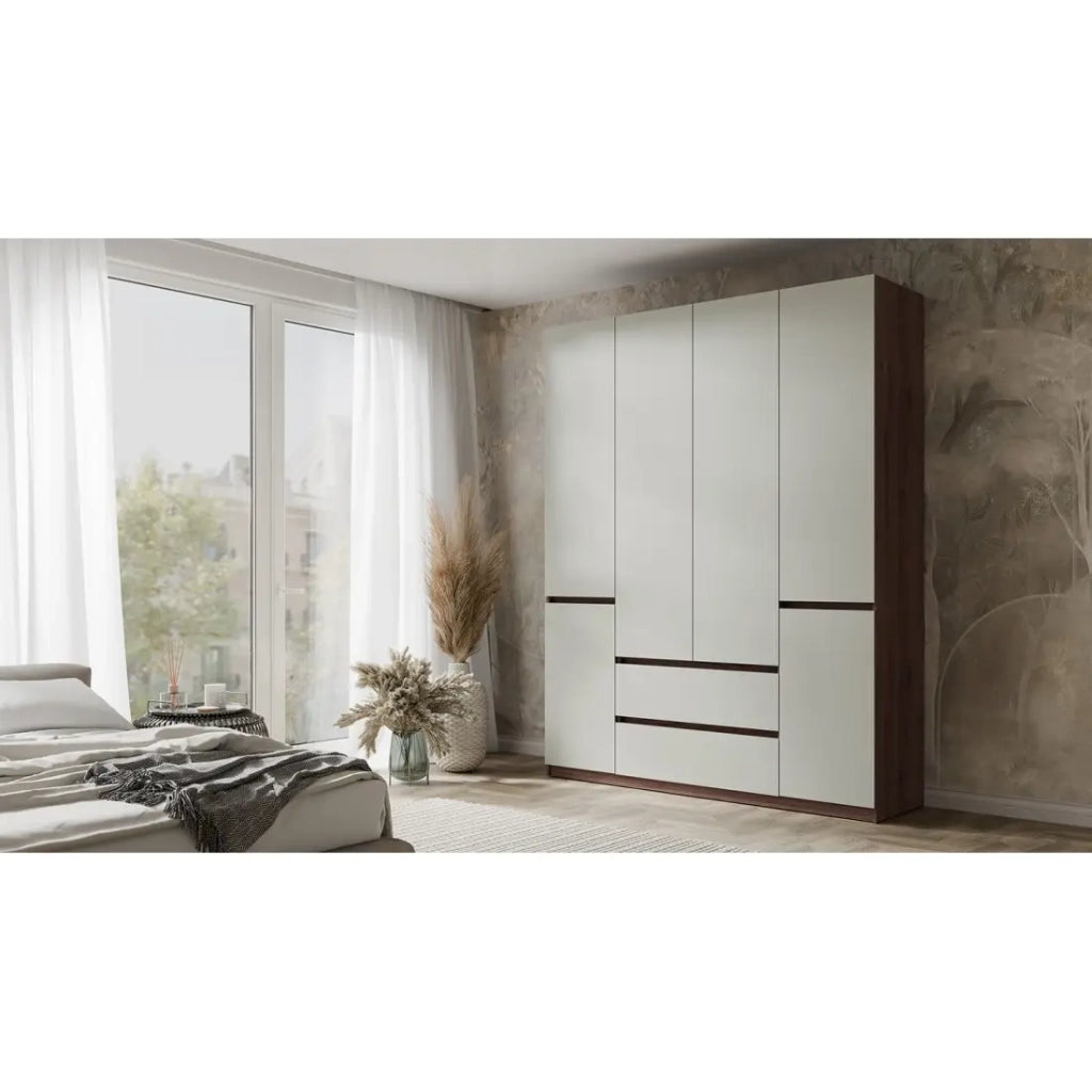 Armadio NUBIA 180 cm noce e grigio – 6 porte a battente con 2 cassetti