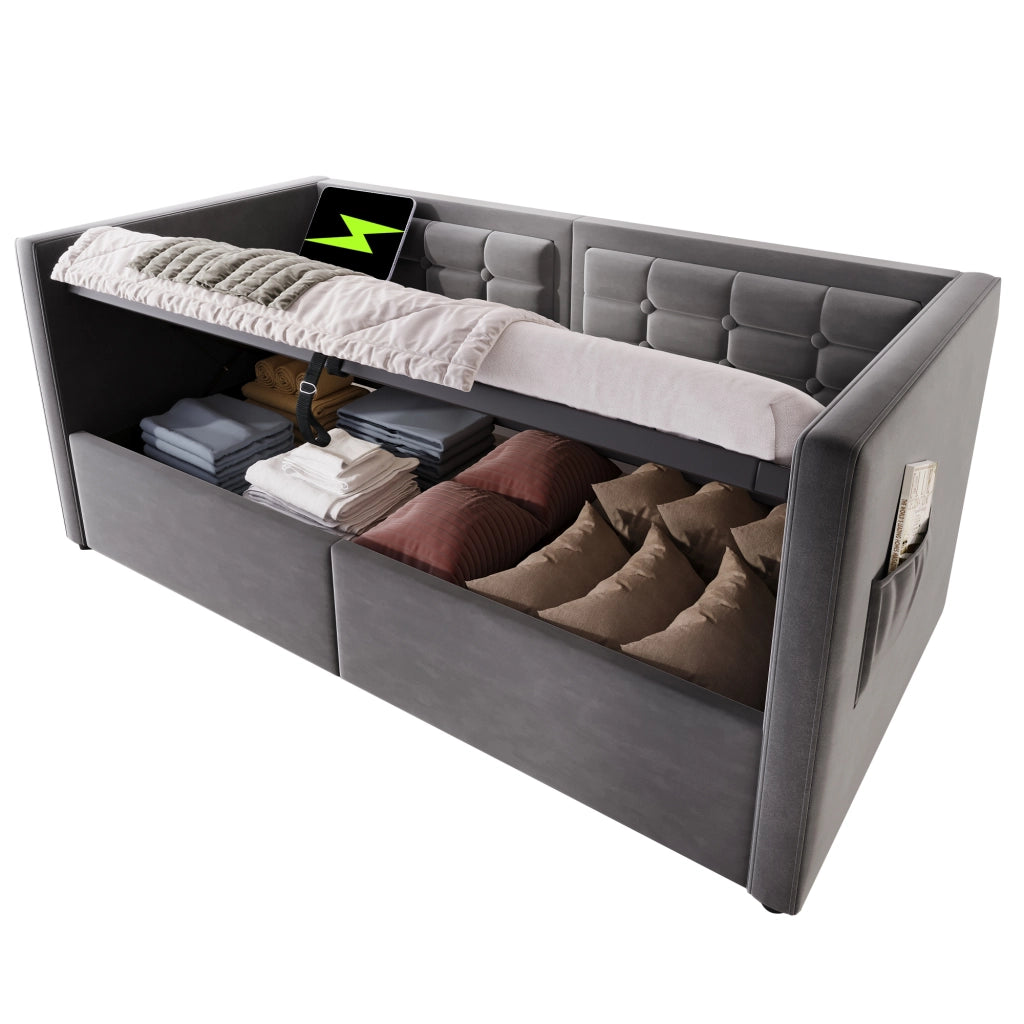 Sofabett con funzione letto velluto grigio 90x190 cm