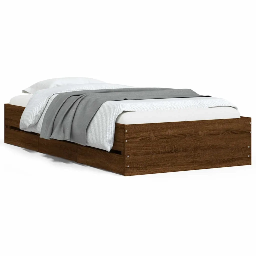 Giroletto Cassetti-Struttura Letto con contenitore Rovere Marrone 90x200 cm Legno Multistrato 723950