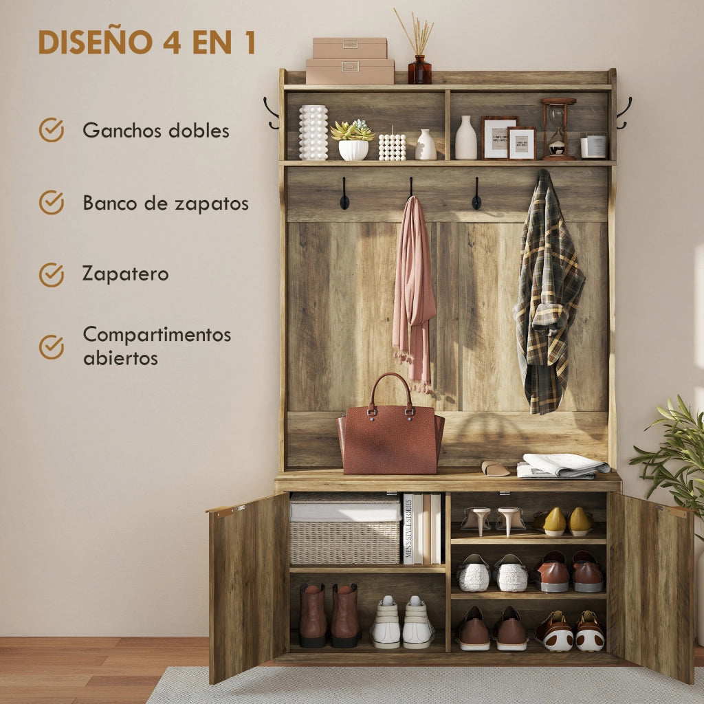 Appendiabiti con ripiano e scarpiera ¨C zephmum ¨C 100x38x172 cm rovere