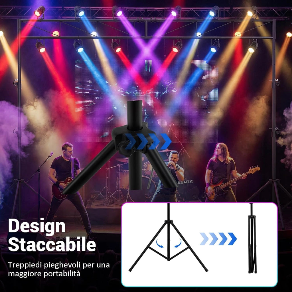 Supporto Luce a Traliccio, Traliccio Luci Regolabile in Altezza 140-264,9 cm con Piedini Antiscivolo, Treppiede Stabile in Ferro, Portata 50 kg, Pieghevole per Palco, Eventi, Feste e Concerti