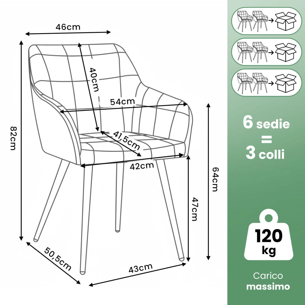 Set di 6 Sedie imbottite con cuciture quadrate LUXANO Verde Bottiglia gambe oro