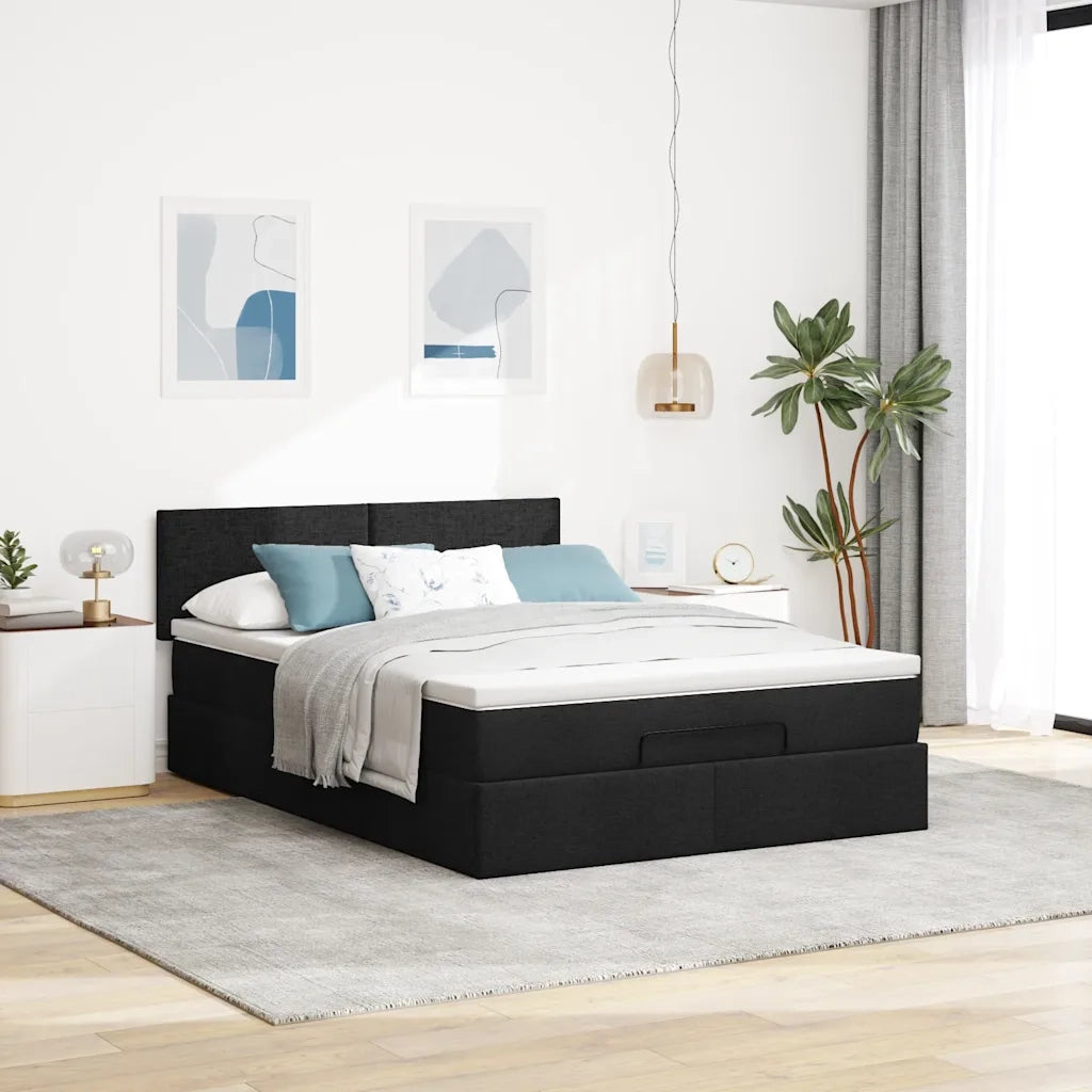 Pouf Letto con Materasso Nero 140x200 cm in Tessuto 3311382