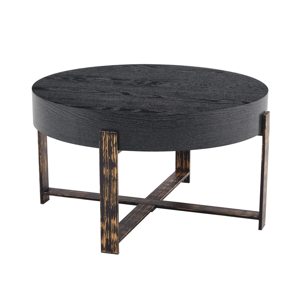 TAVOLINO ROTONDO DA SALOTTO 68 cm Nero in MDF e Metallo