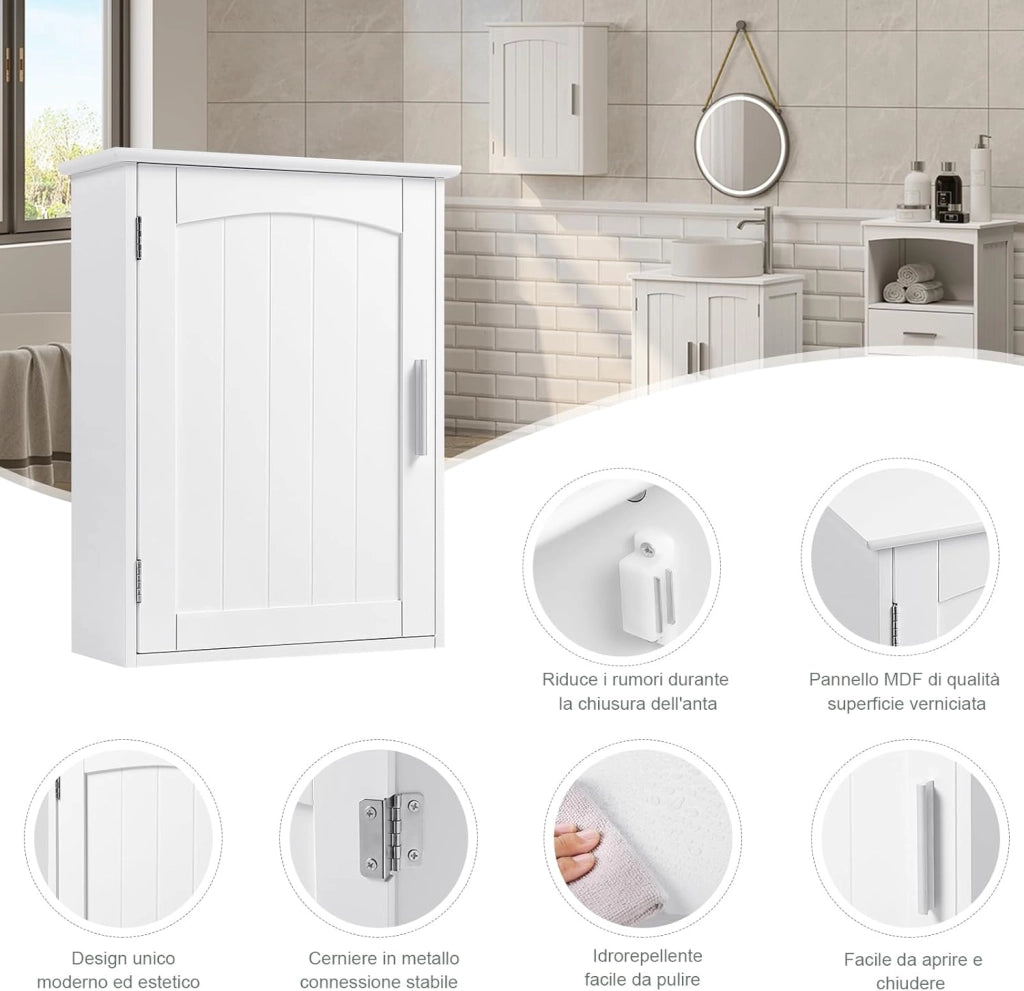 Mobile da Bagno Sospeso, Mobile Sottolavabo per Bagno con 2 Ante e Ripiano Regolabile, MDF, Bianco
