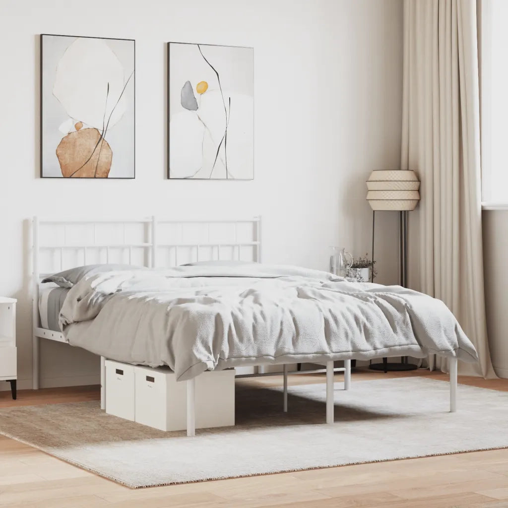 Letto matrimoniale | Letto per adulti | Giroletto con Testiera Metallo Bianco 140x200 cm