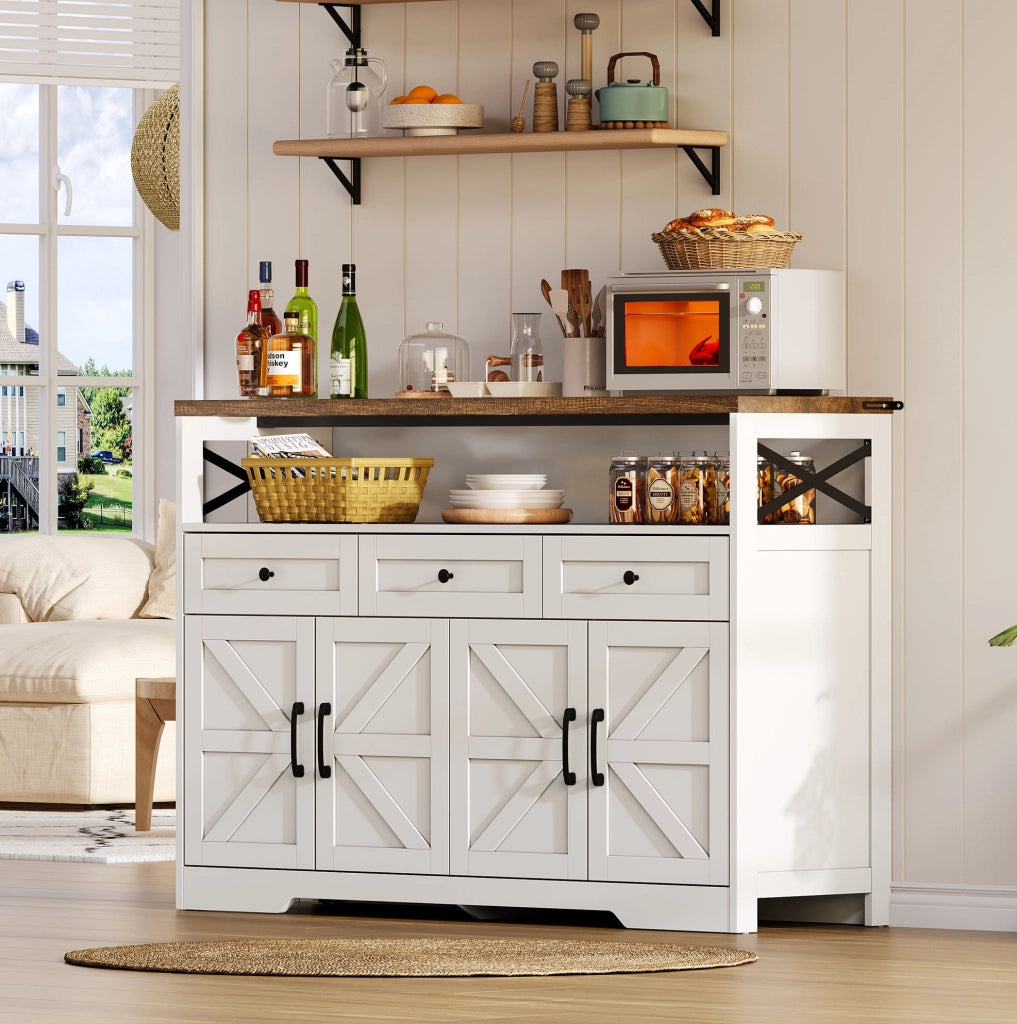 Credenza 140 cm bianca e marrone – 3 cassetti, contenitore, stile rustico