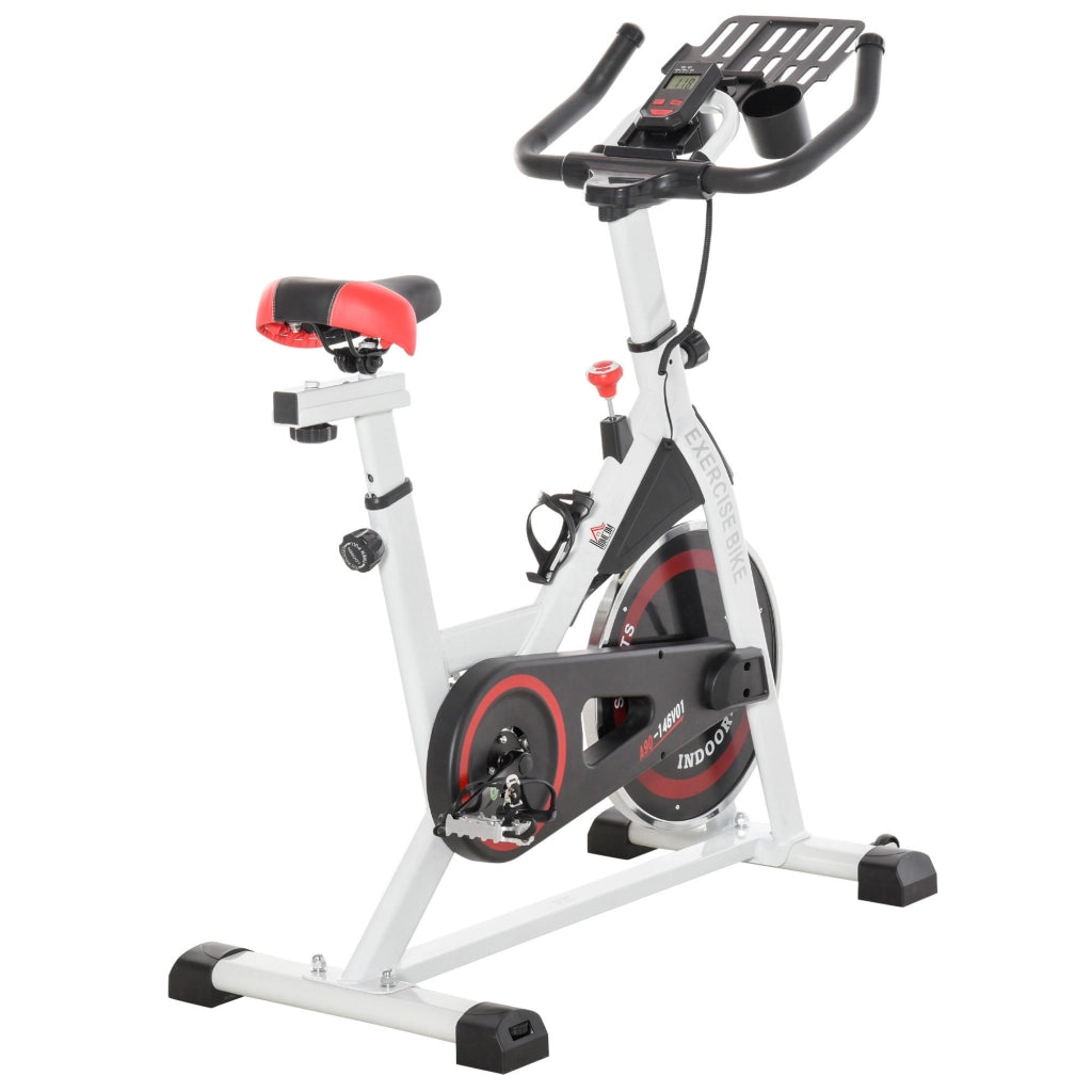EasyComfort Cyclette Professionale, Bici da Spinning, Cyclette da Camera Regolabile con Schermo LCD e Portabicchieri, Volano 8kg, Bianco