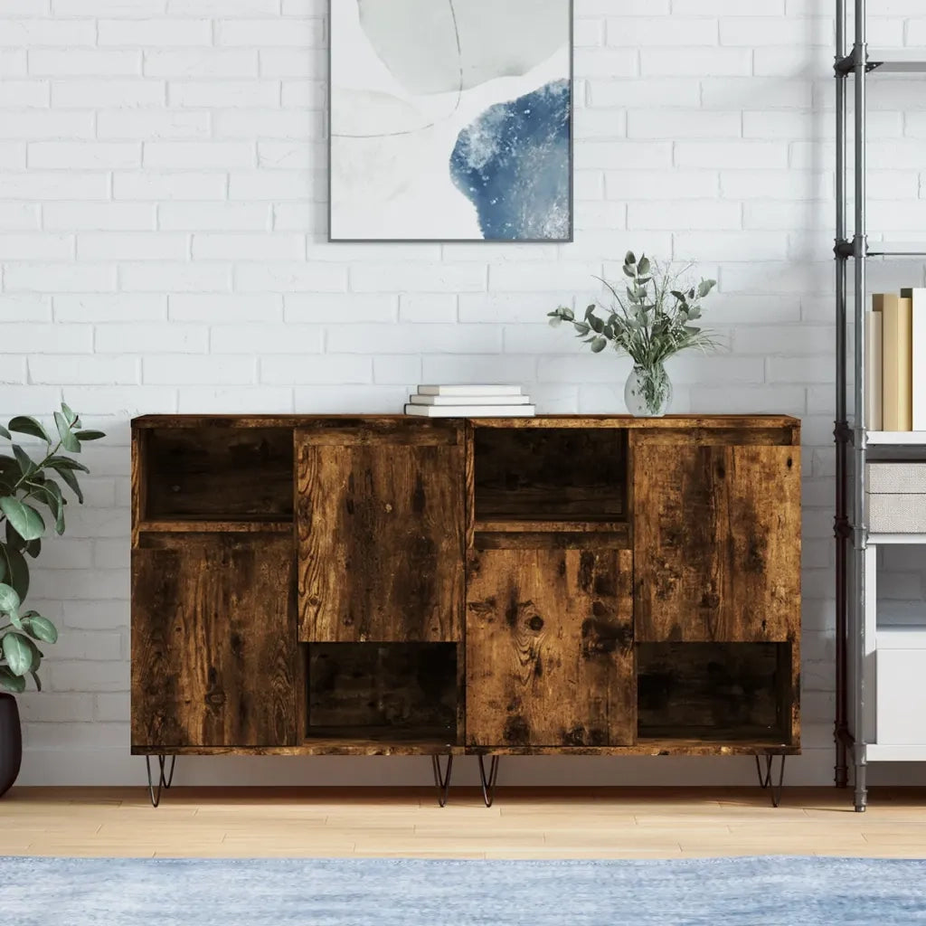 Credenze 2 pz | Madia | Buffet da pranzo | Armadio da pranzo Rovere Fumo in Legno Multistrato