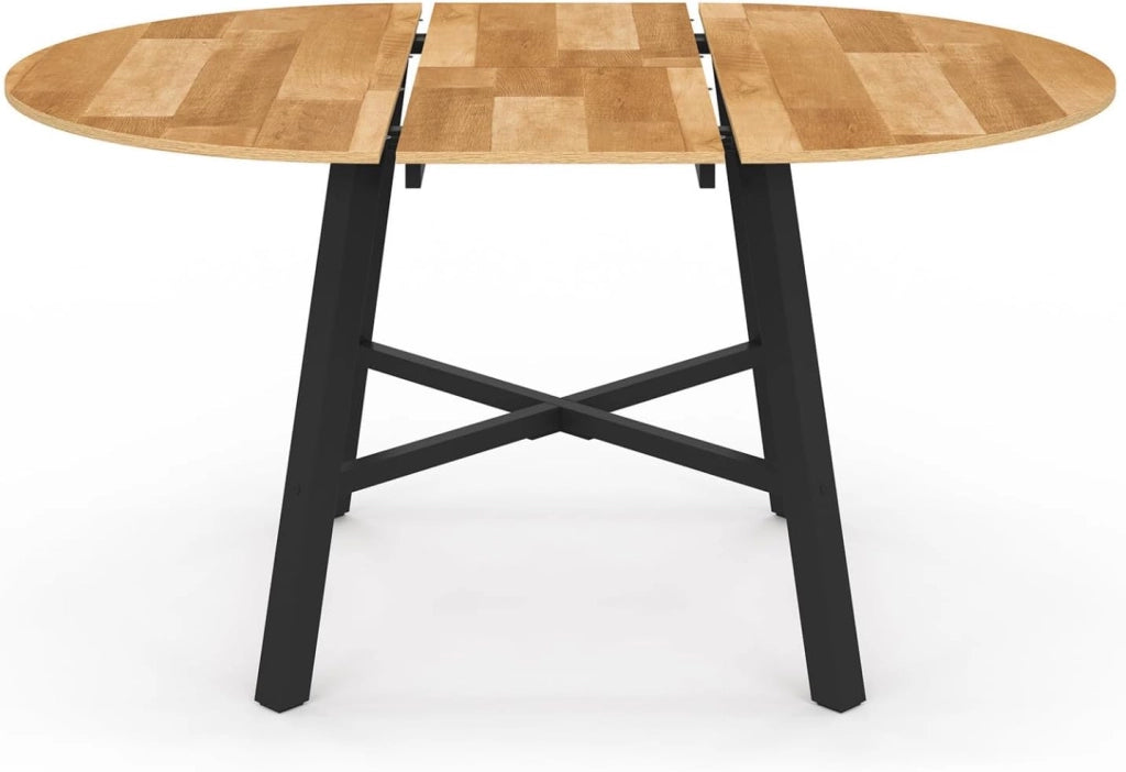 Tavolo da pranzo rotondo allungabile MADELEINE 4-6 persone in legno e metallo nero 110-150 cm