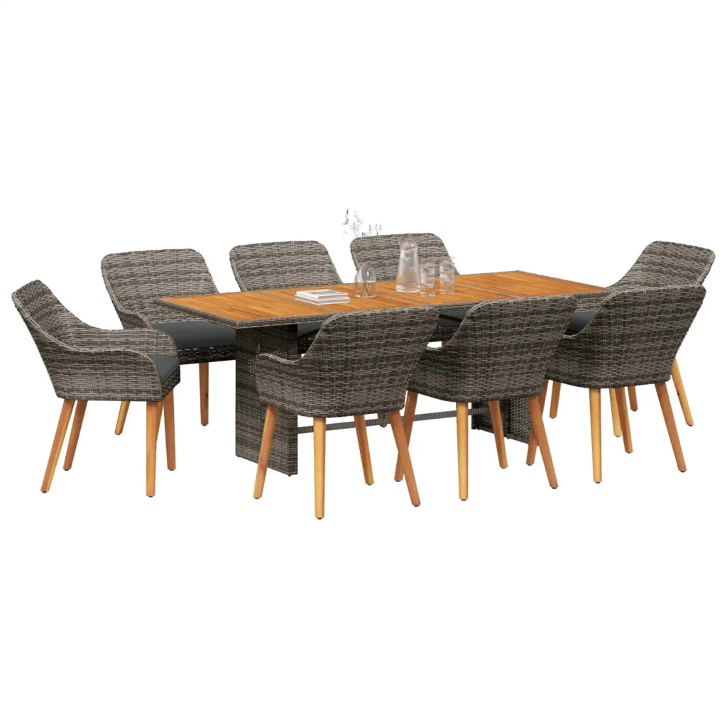 Set da Pranzo per Giardino con cuscino 9 pcs Grigio polyrattan