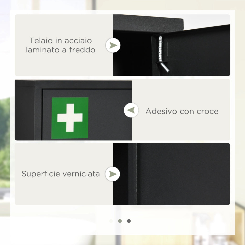 Armadietto Medicinali con 3 Ripiani e Chiave ¨C Zephmum ¨C 30x14x46cm, Nero