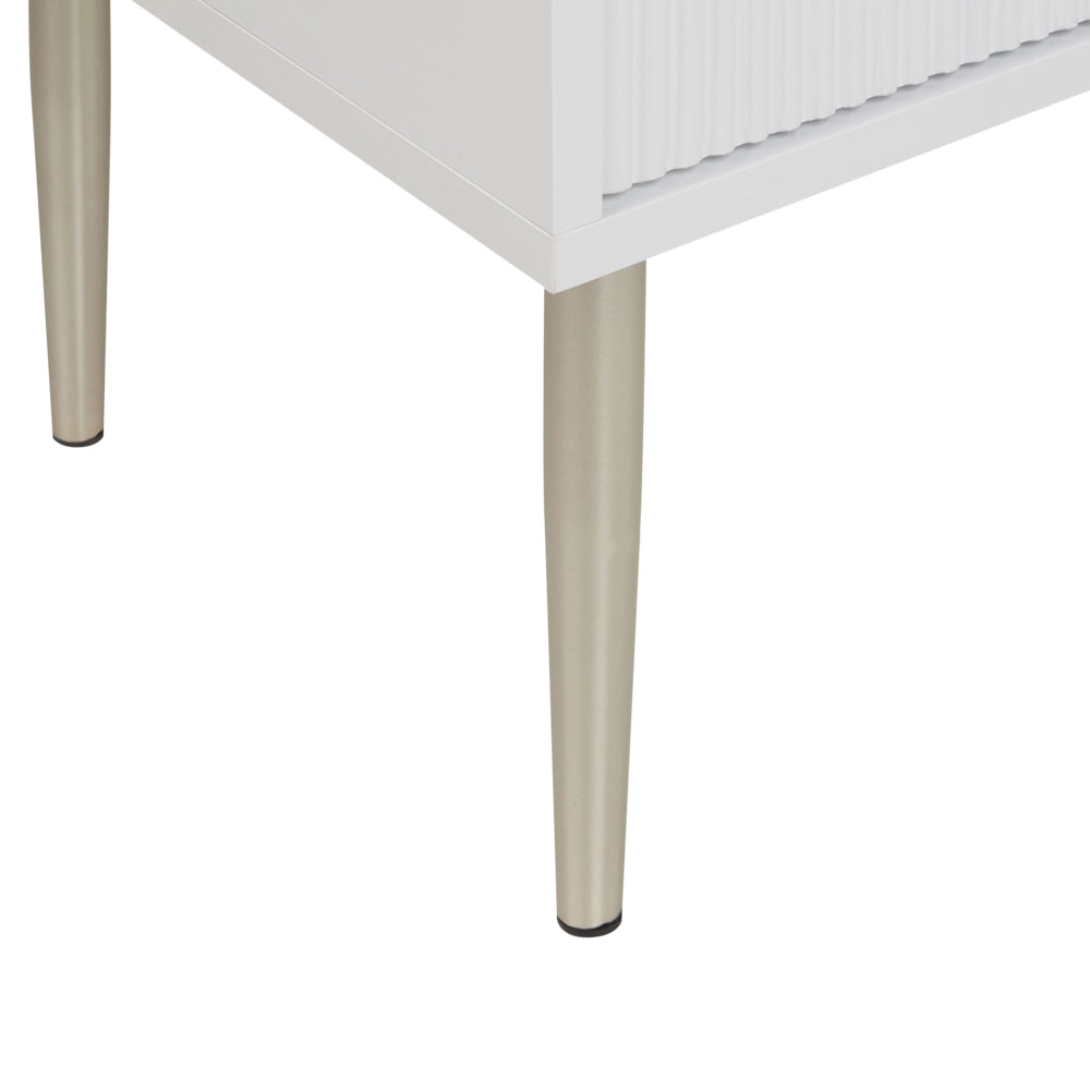 Comodino MDF bianco con 2 cassetti portaoggetti Gambe in metallo classico elegante